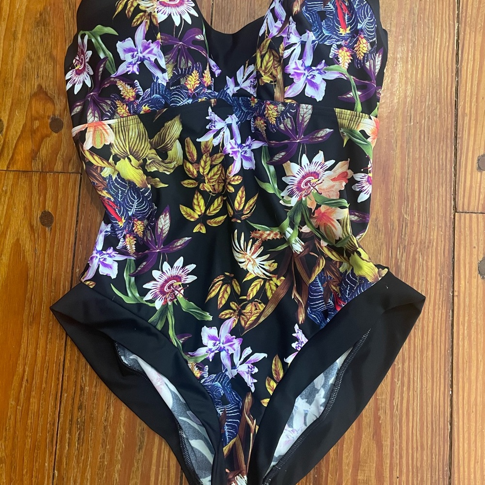 Floral Black One-Piece Swimsuit